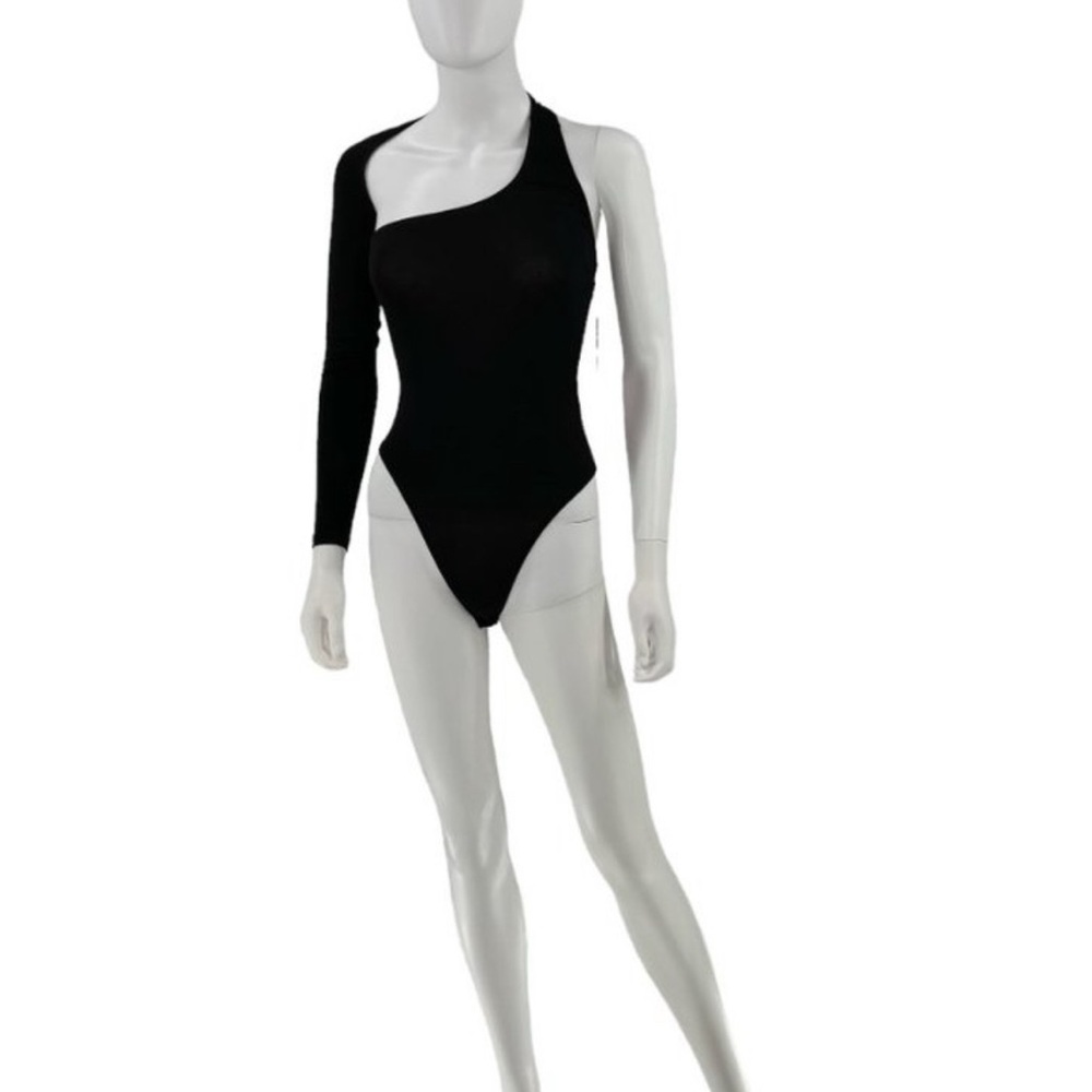 superdown NEW Alessandra Asymmetrical Edgy Bodysuit in Black